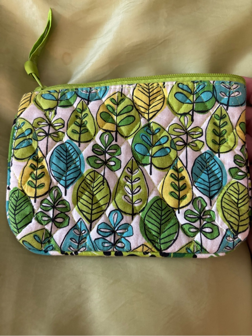Vera Bradley Lime Green Cosmetic Bag with Light Gray Interior